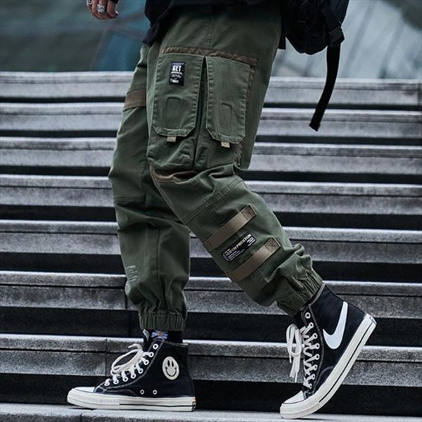 arrival fashion loose cotton women pant pockets selling brand overalls multi bag high street casual winter cargo pants, Black